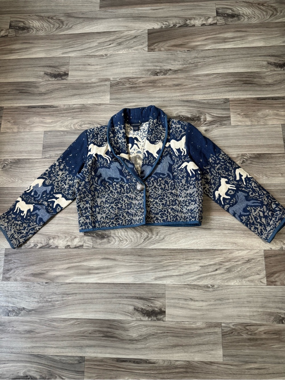 Hokus Pokus Horse Tapestry 100% Cotton Cropped Jacket Size Petite Medium Western